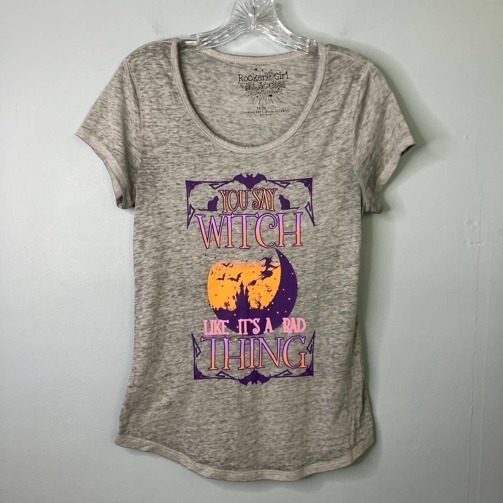 ROCKER Girl You Say Witch Like It's A Bad Thing Gray Halloween Tee Junior Size M